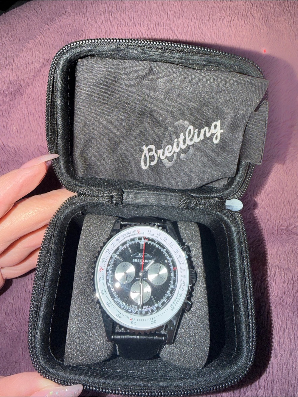 Breitling Black and Silver Travel Watch Case with Logo
